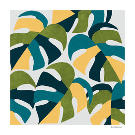 Monstera Palm Print Green and Blue