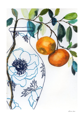 Oranges in china vase