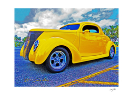 Yellow 37 Ford Hot Rod Coupe