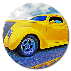 Yellow 37 Ford Hot Rod Coupe