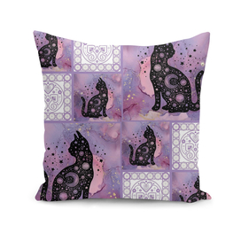 Purple Cosmic Cats Patchwork Pattern