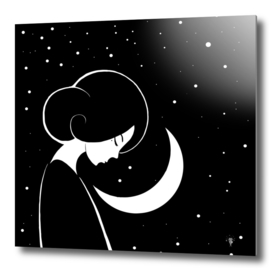 Woman portrait of a girl in profile, Starry night, moon.