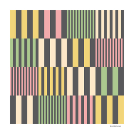 Striped Squares Yellow Pink and Green