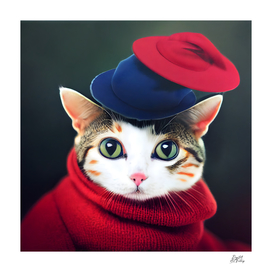 Cat with red and blue hats #3