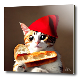 Finn - Cat with a red hat holding a baguette #2
