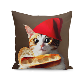 Finn - Cat with a red hat holding a baguette #2