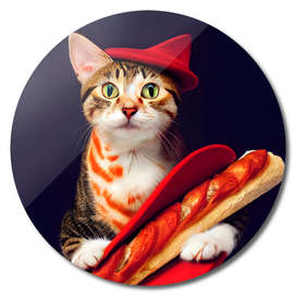 Oscar - Cat with a red hat holding a baguette #1