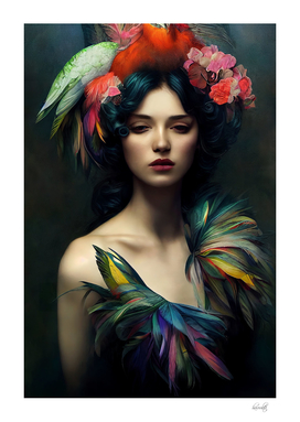 woman with feathers