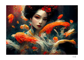 geisha and koi fish