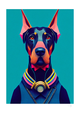 a nursery animal pop art illustration of Doberman dog