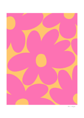 Retro Daisy Flowers in Pink Pale Marigold #1 #floral #art