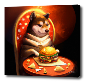 Shiba Inu eating Burger