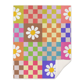 Geometric Checkered Floral Retro Pattern