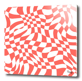 Red Warped Wavy Checkered Art Pattern