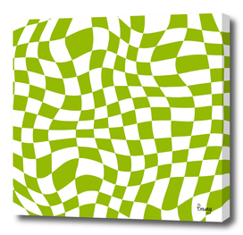 Green Retro Checkered Wave Warp Art