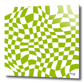 Green Retro Checkered Wave Warp Art