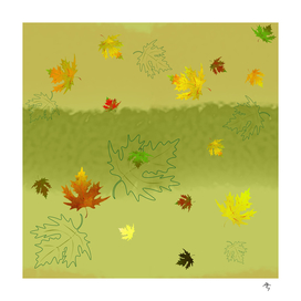 leaves, autumn, contour, multicolour, green background