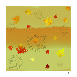 autumn, leaves, contour, multicolor, orange background