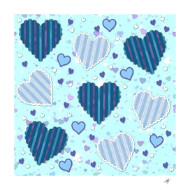 Hearts Pattern Paper Wallpaper Blue Background