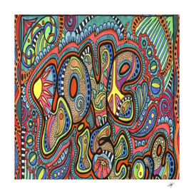 multicolored love is free decor psychedelic typograph