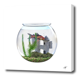 goldfish bowl water castle plant