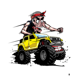 Rat Fink Monster Cartoon Jeep Skeleton Skull