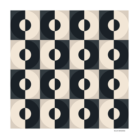 Retro Square and Circle Tile Black and White