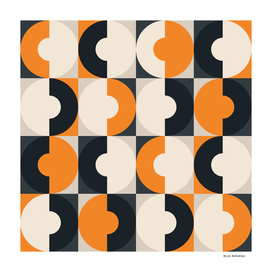 Retro Square and Circle Tile Orange Black and White