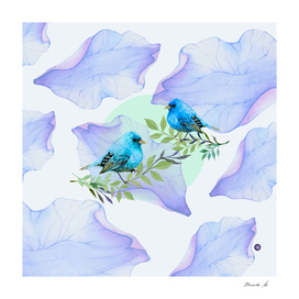Blue nature - leaves and birds