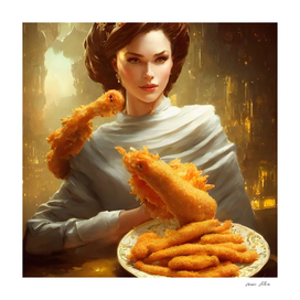 Goddess with a plate full of chicken tendies AI art