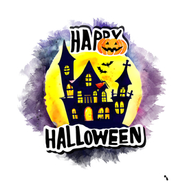 Halloween Spooky House Watercolor Decoration
