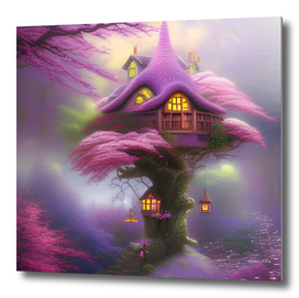 A fantasy AI generated fairy house in a cherry blossom tree