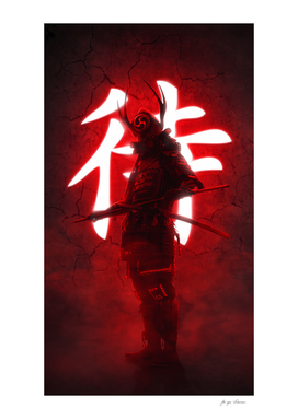 A Samurai With Red Background