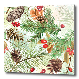 Christmas Cones, Pine And Fir Twigs, Winter Berries