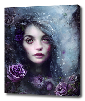 Woman with Purple and Black Roses