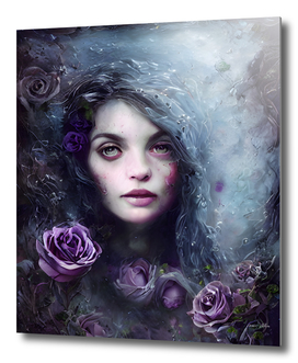 Woman with Purple and Black Roses