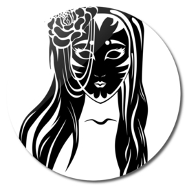 Girl with a Venizian mask, predator, witch