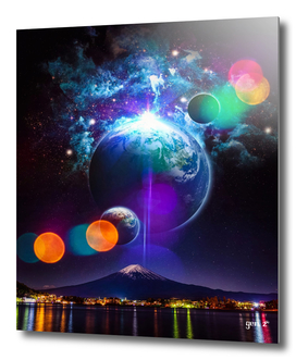 Mount Fuji Japan and planets in the night sky