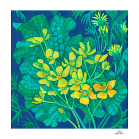 Marsh Marigold, Summer Wildflowers Yellow Flowers Painting