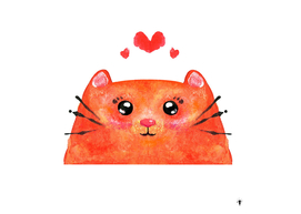 Cute red cat with hearts