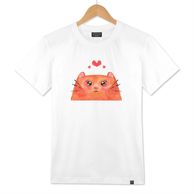 Cute red cat with hearts