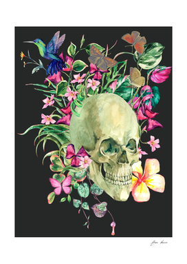 skull with watercolor flowers