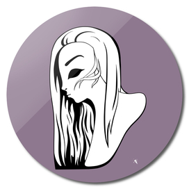 Virgo, a witch with long hair in profile.