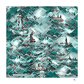sea, lighthouses, turquoise, triangles, pyramids, geometry,