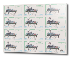 Boat illustration italian post stamps collage
