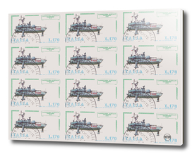 Boat illustration italian post stamps collage