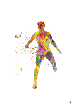 Badminton player in watercolor