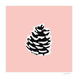 Christmas snowy pine cone on light pink