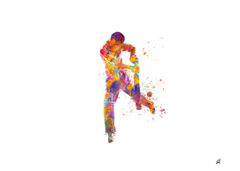 Cricket player in watercolor