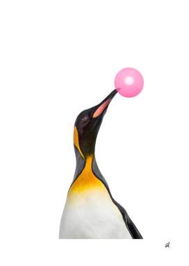 penguin with bubble gum